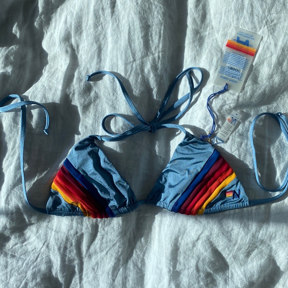 Aviator Nation Blue 5 Stripe Swimsuit top. New with Tags!